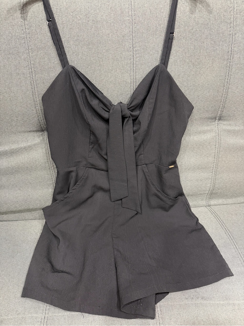 GUESS Black Tie-Front Romper with Spaghetti Straps
